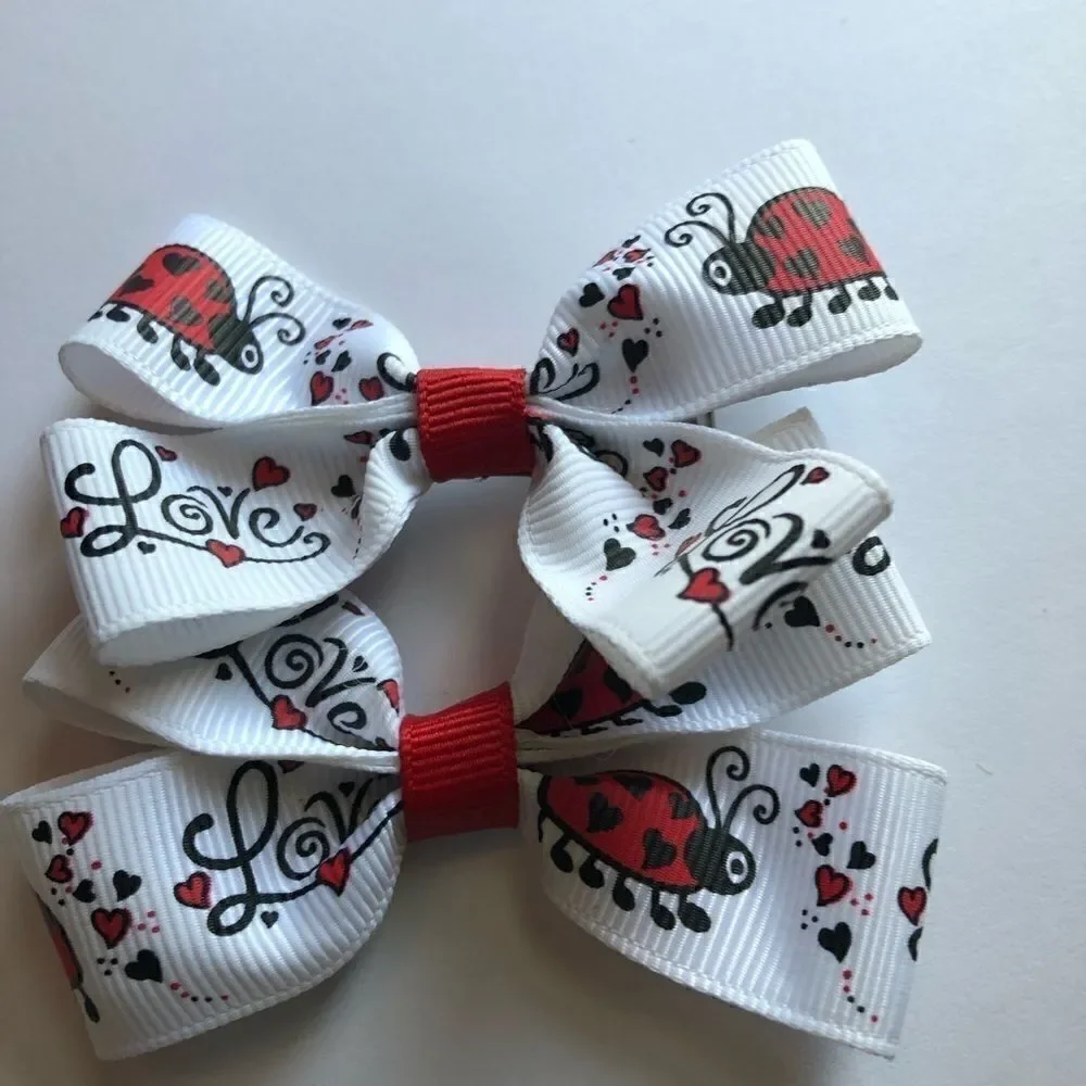 Bow pair hair bows accessories Love bug ladybug